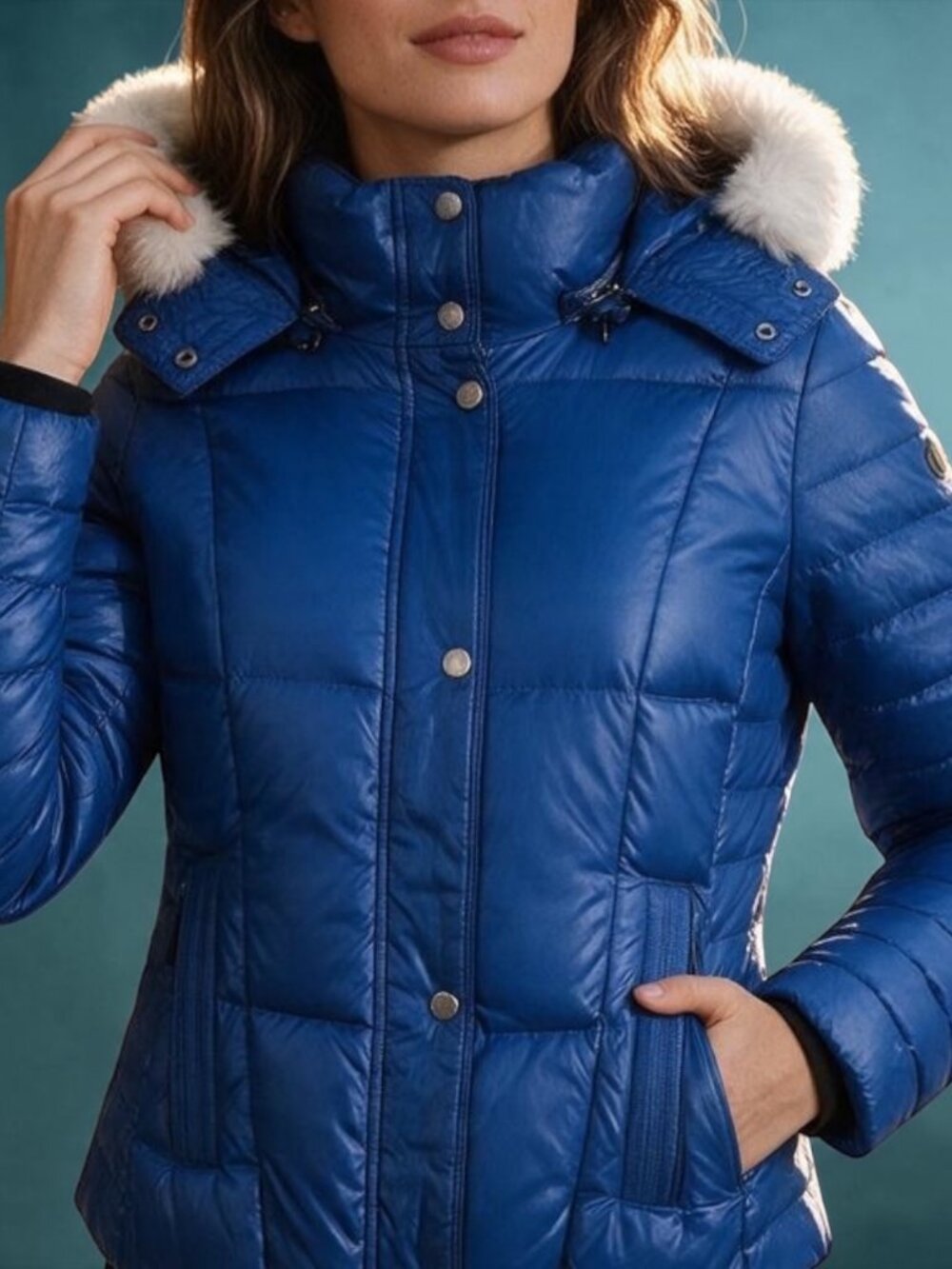Marc New York Blue Down Puffer Jacket Coyote Fur Hood M
